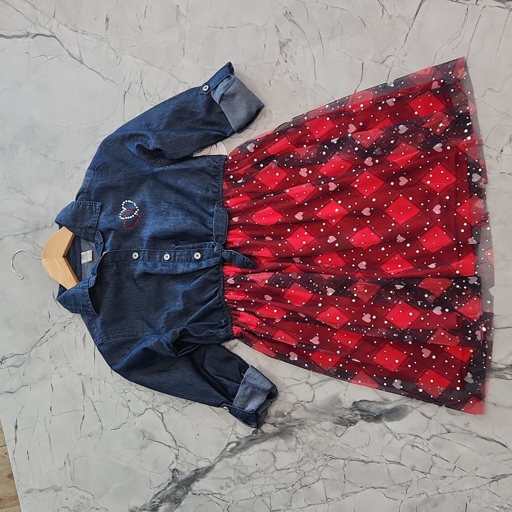 Sweet Butterfly Girl's Denim Heart Dress